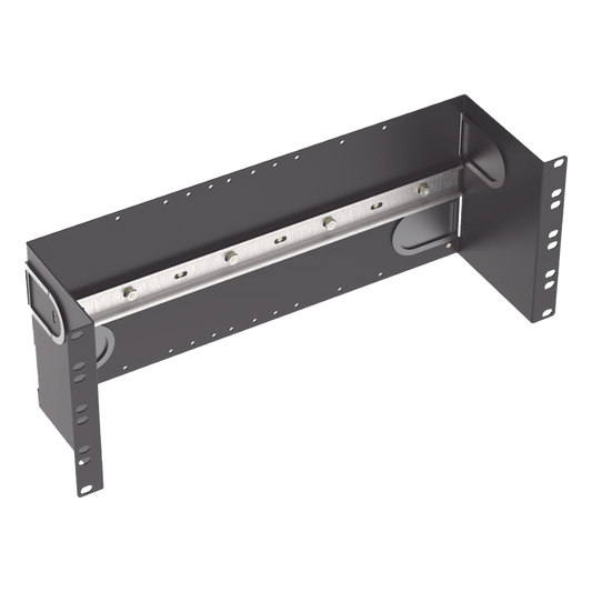Soporte Industrial Para Instalar Equipos de Montaje en Riel DIN, Para Racks o Gabinetes Estándar de 19in, de 4UR, Color Negro