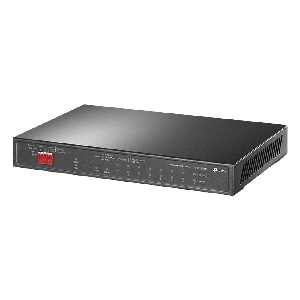 Switch PoE+ No Administrable De Escritorio 10 Puertos / 8 puertos 10/100/1000 Mbps PoE af/at Inteligiente / Presupuesto 123 W / Modo Extendido hasta 250 metros