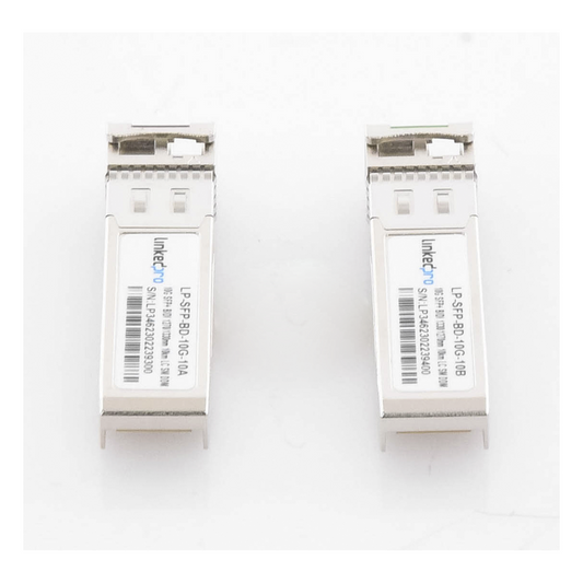Transceptores Ópticos Bidireccionales SFP+ (Mini-Gbic) / Monomodo 1270 & 1330 nm / 10 Gbps / 10GBASE-BX / Conector LC/UPC Simplex / DDM / Hasta 10 km / 2 Piezas