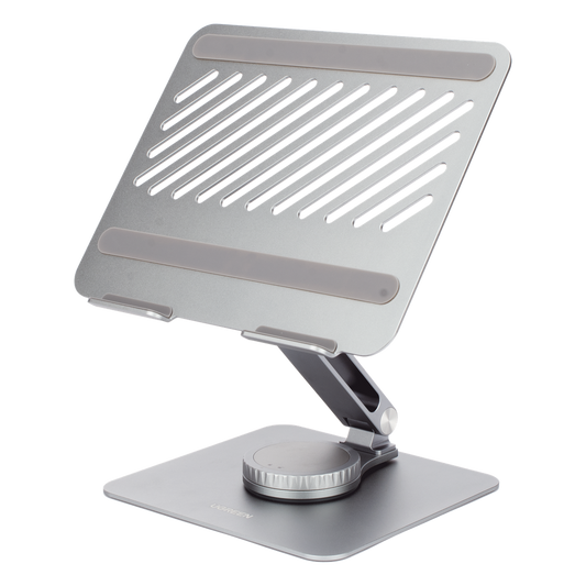 Soporte Giratorio de Aluminio para Laptop | Giratorio 360° | Función de Bloqueo | Soporta Laptops de 10 a 17.3''| Capacidad de Carga 5Kg | Excelente Estabilidad | Diseño Ergonómico | Altura y Angulo Ajustable | Plegable y Port&amp