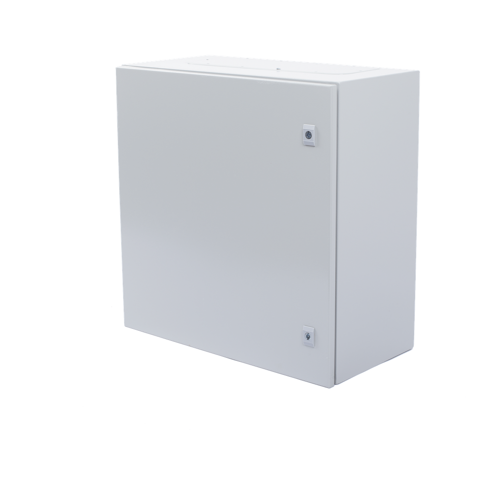 Gabinete de Acero IP66 Uso en Intemperie (600 x 600 x 300 mm) con Placa Trasera Interior Metálica y Compuerta Inferior Atornillable (Incluye Chapa y Llave T).
