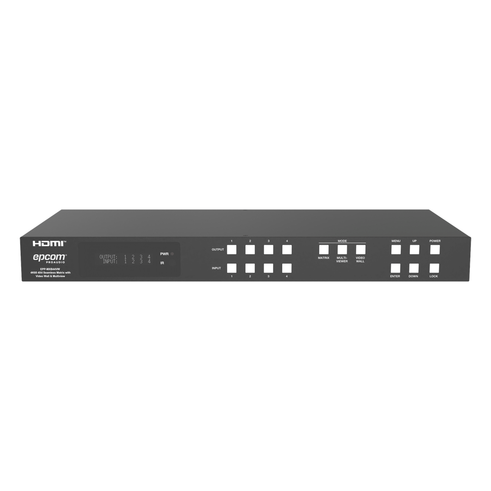 Switch de Video Matrix 4x4 HDMI 2.0 | 18Gbps Ancho de Banda | 4K2K@60Hz Resolución | 4 Entradas 4 Salidas HDMI | Audio LPCM y Dolby Digital | Control TCP-IP y RS-232 | Conectores Phoenix para Audio | Metal Enclosure