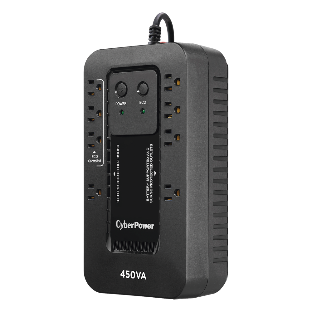 UPS de 450 VA/260 W, Topología Standby con Modo Ahorrador ECO, Entrada 120 Vca NEMA 5-15P, Con 8 Tomas NEMA 5-15R