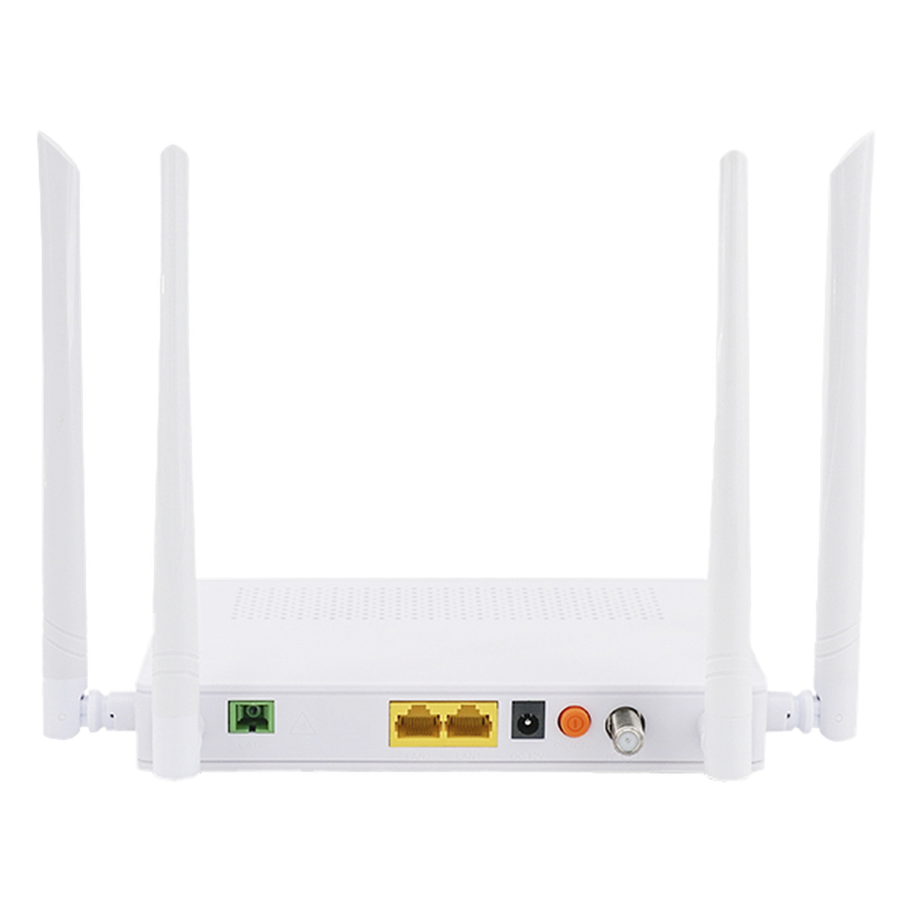 ONU Dual GPON/EPON / Wi-Fi Doble Banda 2.4 y 5 GHz / Soporta MESH / 2 Puertos Gigabit / 1 Puerto PON SC/APC / 1 puerto CATV / Hasta 1200 Mbps vía Wi-Fi