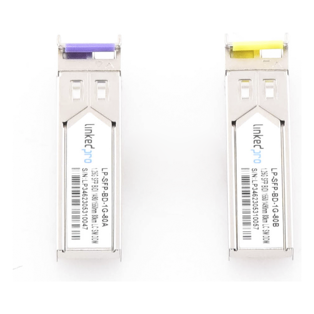 Transceptores Ópticos Bidireccionales SFP (Mini-Gbic) / Monomodo 1490 & 1550 nm / 1.25 Gbps / 1000BASE-BX / Conector LC/UPC Simplex / DDM / Hasta 80 km / 2 Piezas