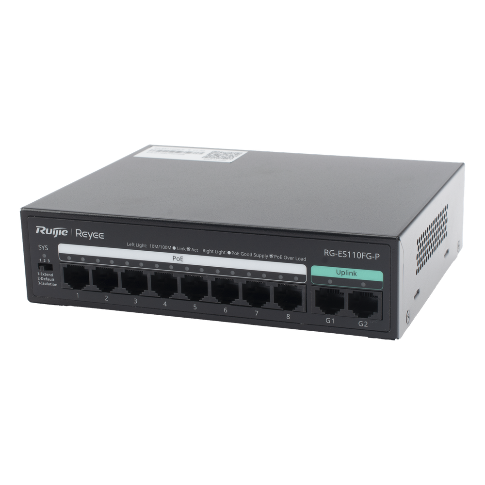 Switch PoE+ no Administrable, hasta 110 Watts, 8 puertos PoE+ 10/100 y 2 Uplinks Gigabit 1G