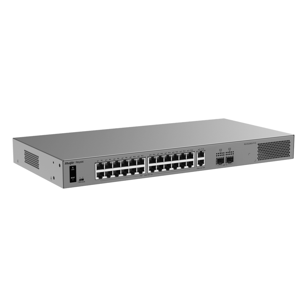 Switch Layer 2 Smart Cloud Managed / 28 Puertos Gigabit / 24 Puertos PoE+ 370 W / Switching 56 Gbps / Forwarding 41.664 Mpps / Montaje Rack / CCTV Mode / ERPS / Protección 6 kV / Garantía 3 Años