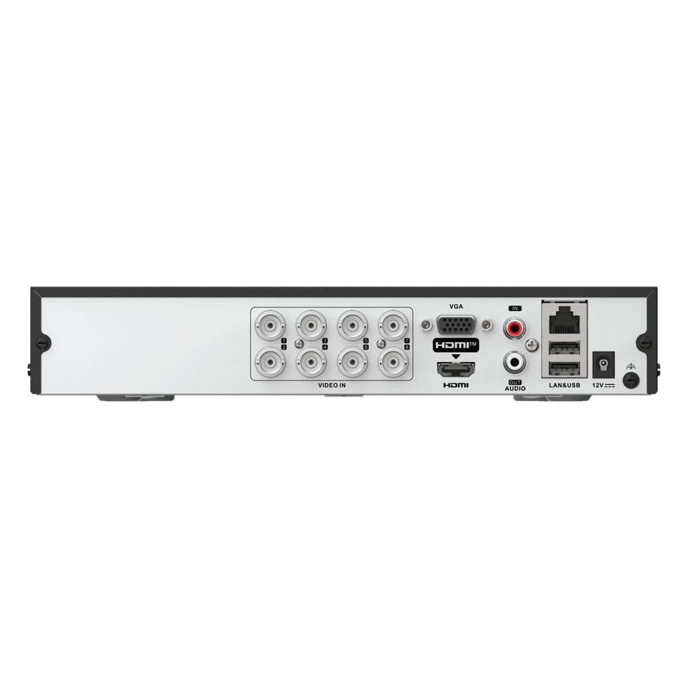 DVR  8 Canales TurboHD + 8 Canales IP / 8 Megapíxel (4K) / Audio Bidireccional / Detección de movimiento 2.0 / 1 Bahía de Disco Duro / H.265+ / Salida en Full HD