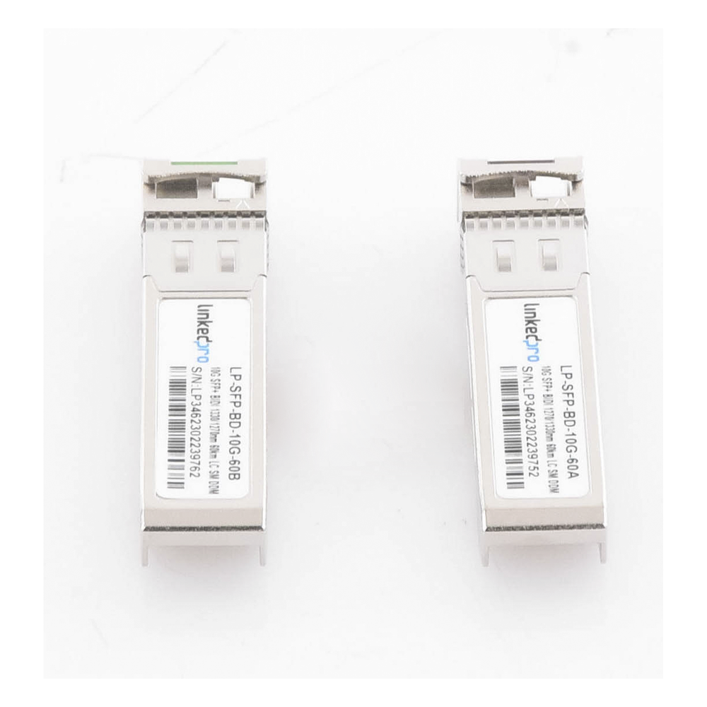 Transceptores Ópticos Bidireccionales SFP+ (Mini-Gbic) / Monomodo 1270 & 1330 nm / 10 Gbps / 10GBASE-BX / Conector LC/UPC Simplex / DDM / Hasta 60 km / 2 Piezas