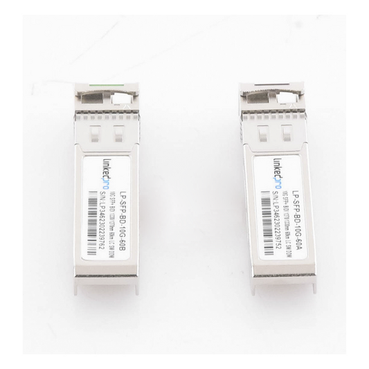 Transceptores Ópticos Bidireccionales SFP+ (Mini-Gbic) / Monomodo 1270 & 1330 nm / 10 Gbps / 10GBASE-BX / Conector LC/UPC Simplex / DDM / Hasta 60 km / 2 Piezas