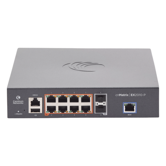 Switch cnMatrix EX2010-P capa 3 de 10 puertos(8 PoE Gigabit 802.3af/at, 2 SFP, 1 consola, 1 MNGMT, 1 USB)  administración desde la Nube (MX-EX2010PXA-U)
