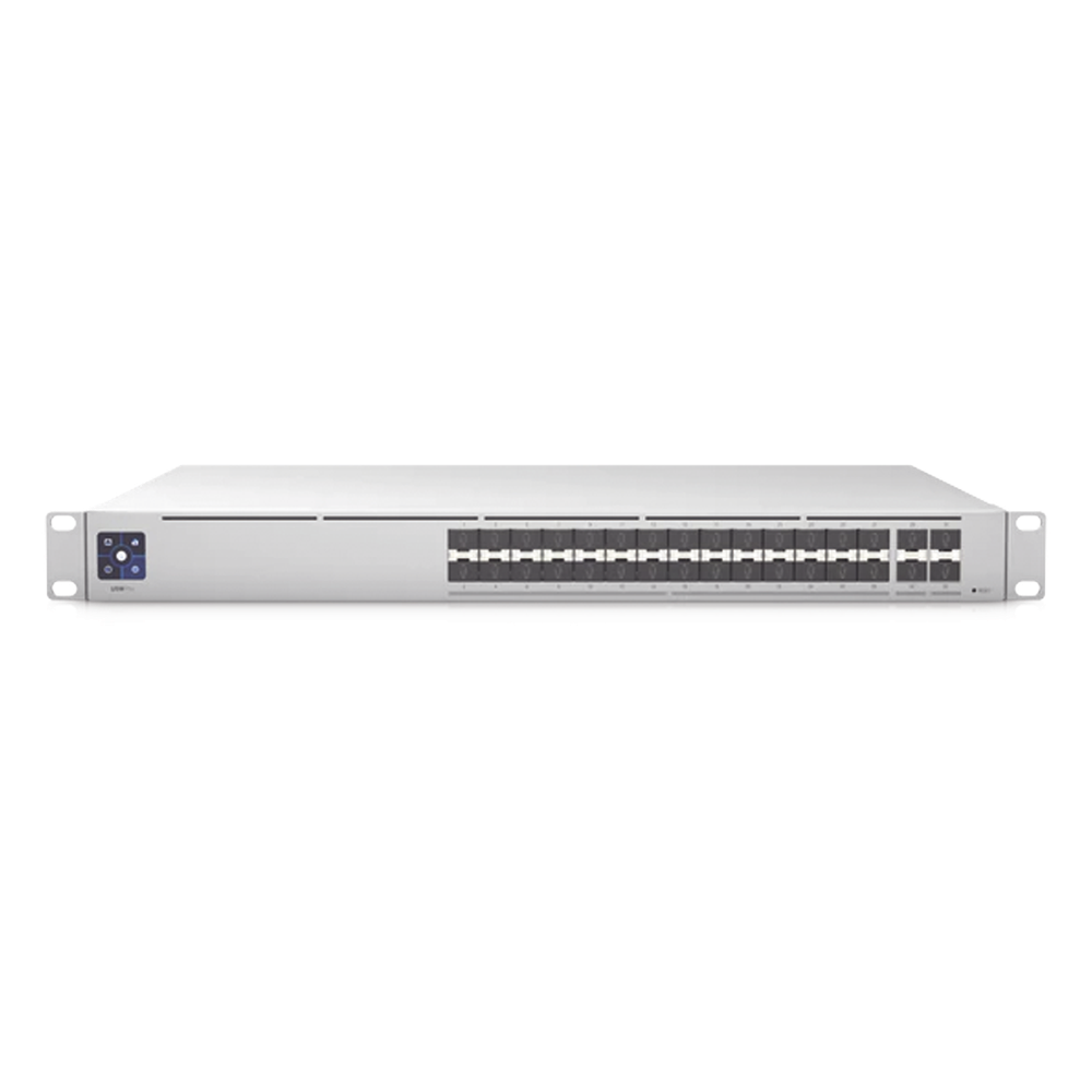 UniFi Switch PRO Aggregation Capa 3 para fibra óptica con 28 puertos SFP+ (10G) y 4 puertos SFP28 (25G), pantalla informativa