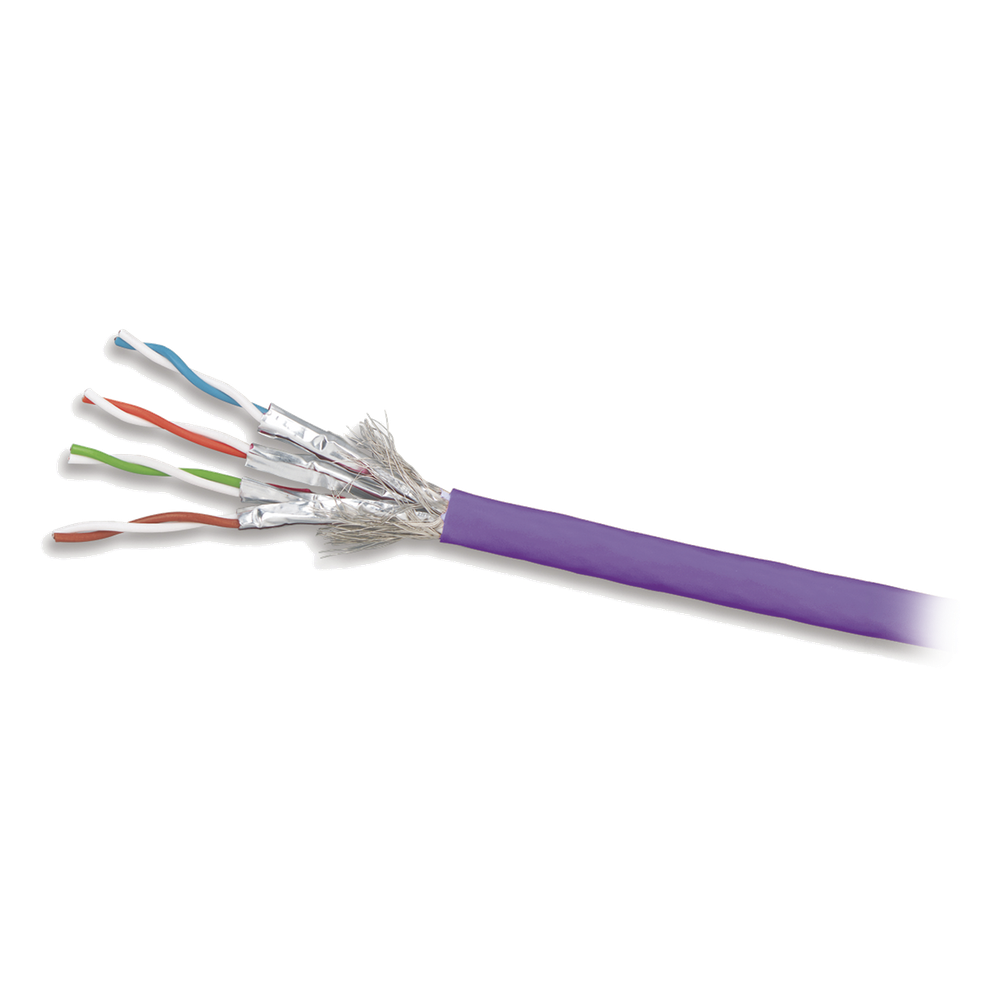 Bobina de Cable Blindado S/FTP de 4 Pares, Cat7A, Inmune a Ruido e Interferencias, LS0H (Bajo Humo, Cero Halógenos), Color Violeta, 305 Metros (1000 Pies)