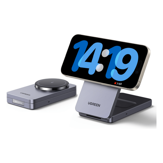 Cargador Inalámbrico 2 en 1 20W / Tecnología Qi2 15W Certificada / Carga Simultánea iPhone y AirPods / Ángulo Ajustable 70° / Diseño Plegable y Portátil / Compatibilidad Universal