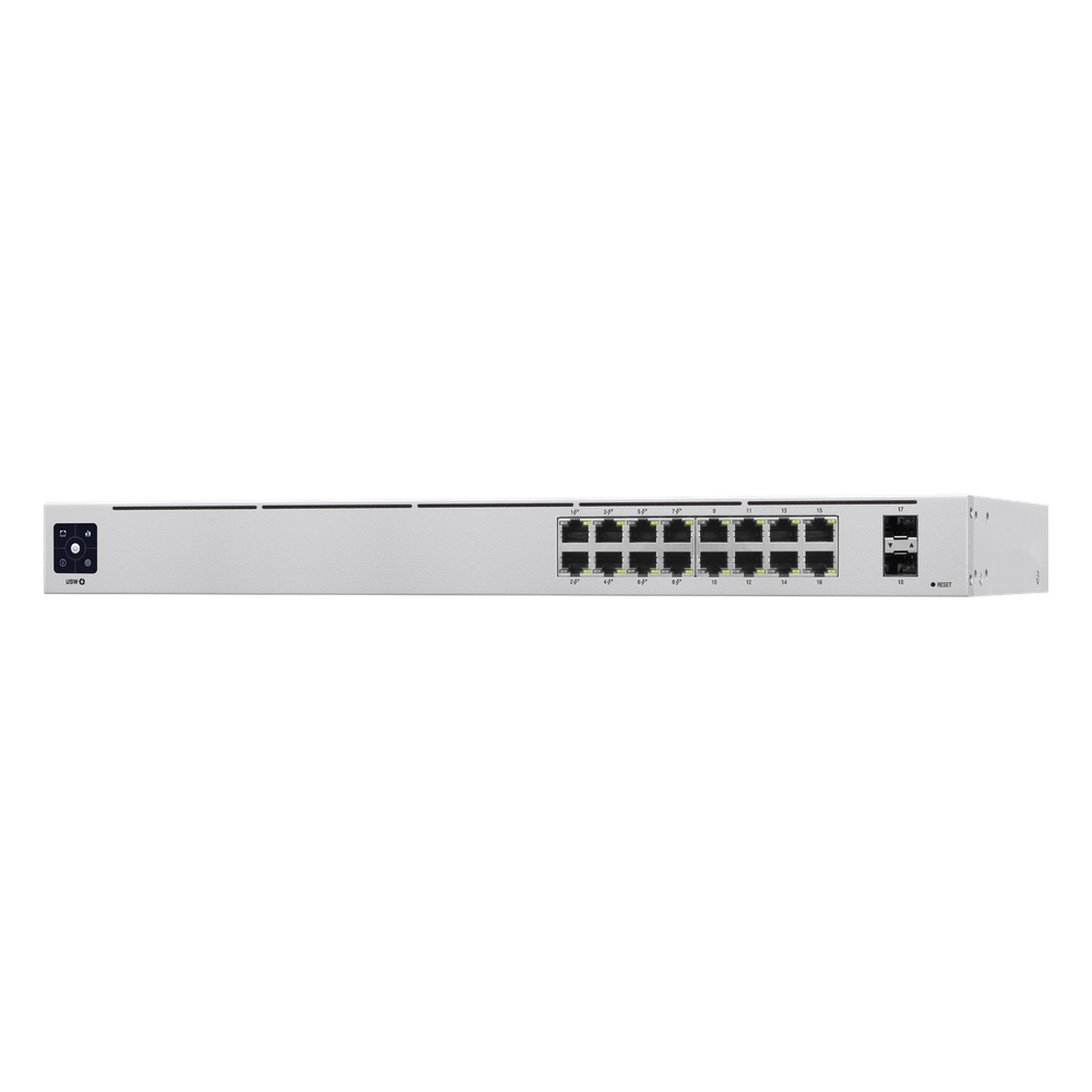 UniFi Switch USW-16-POE Gen2, Capa 2 de 16 puertos (8 puertos PoE 802.3af/at + 8 puertos Gigabit) + 2 puertos 1G SFP, 42W, pantalla informativa