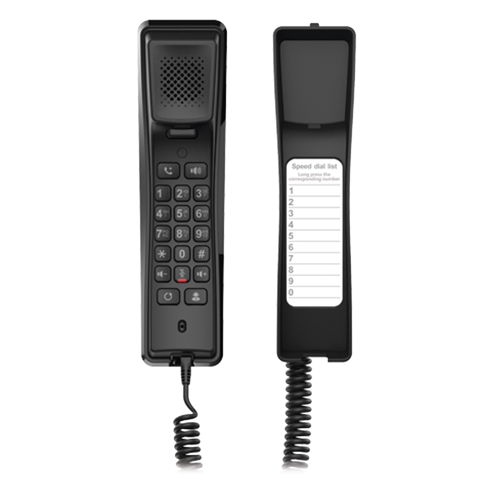 Teléfono IP profesional para Hotelería, montaje en pared,  teclado numérico estándar, conferencia de 3 vías, Opus y PoE.