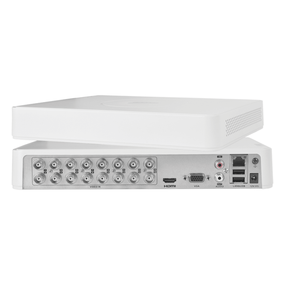DVR 16 Canales TurboHD + 2 Canales IP / 2 Megapixel (1080p) Lite / Acusense Lite (Evita Falsas Alarmas) / Audio por Coaxitron y Bidireccional / 1 Bahía de Disco Duro / H.265+ / Salida de Video Full HD