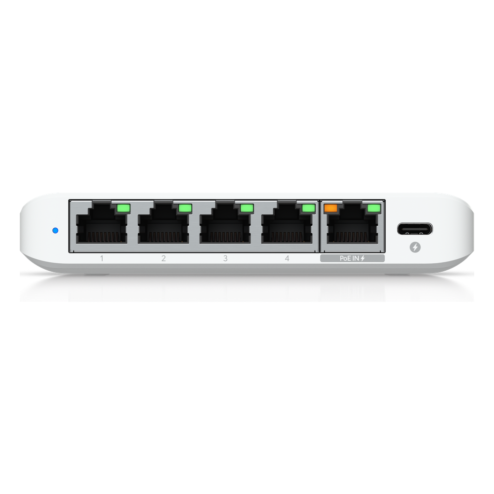 USW Flex Mini 2.5G Switch de 5 puertos 2.5G, Compacto, para Escritorio, se puede Energizar por PoE o con un Adaptador tipo USB-C