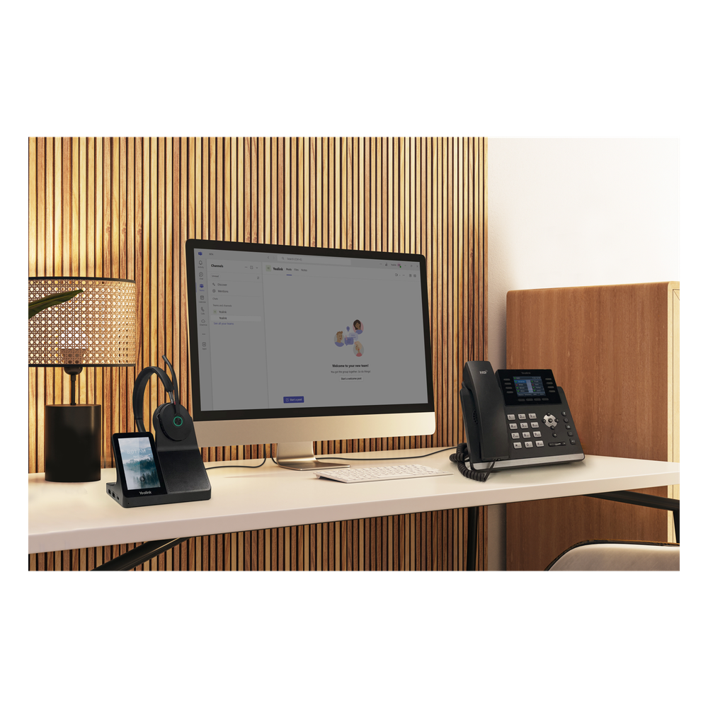 Diadema Inalámbrica WH68 con Estación de Trabajo Yealink DECT y Pantalla Táctil de 4” para Comunicación Profesional