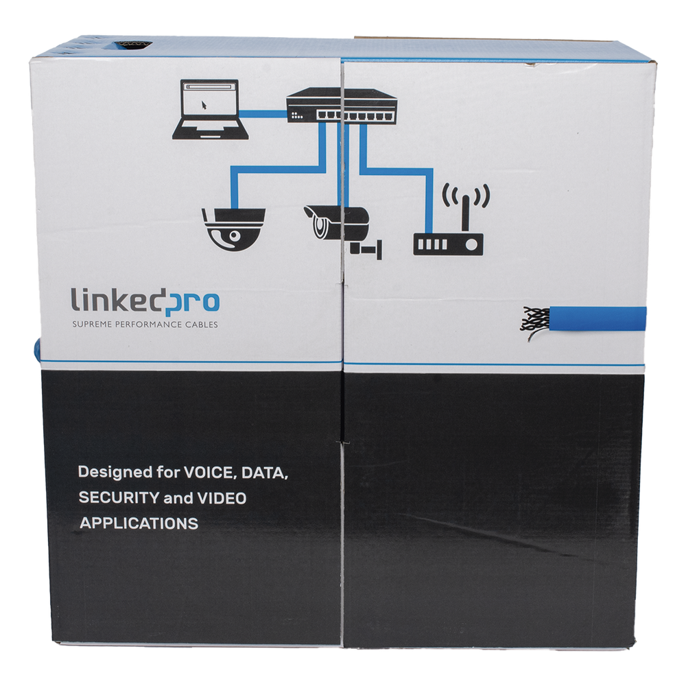 Bobina de Cable de 305 Metros (1000 Pies) Cat6+, CM, Calibre 23 Alto Rendimiento, ETL, UL, Color Azul, Super Flexible, para Aplicaciones de Video Vigilancia, Video HD, y Redes de Datos. Uso Interior.