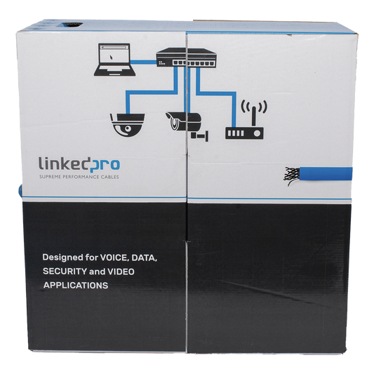 Bobina de Cable de 305 Metros (1000 Pies) Cat6+, CM, Calibre 23 Alto Rendimiento, ETL, UL, Color Azul, Super Flexible, para Aplicaciones de Video Vigilancia, Video HD, y Redes de Datos. Uso Interior.