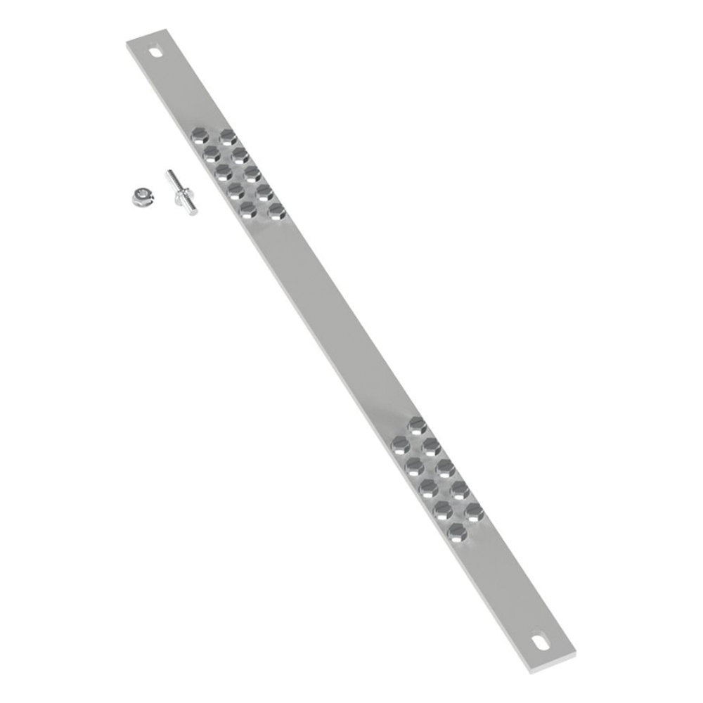 Barra de Conexión a Tierra, Para Rack de 19", Con 20 Orificios Para Conexión Rápida de Equipos, Incluye 20 Tornillos # 12-24 x 1/2" Instalados