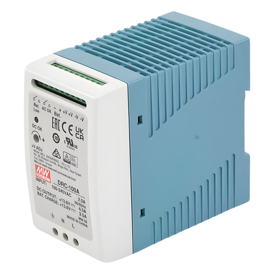 Fuente de poder Riel Din 12V, 100W con Cargador de Batería
