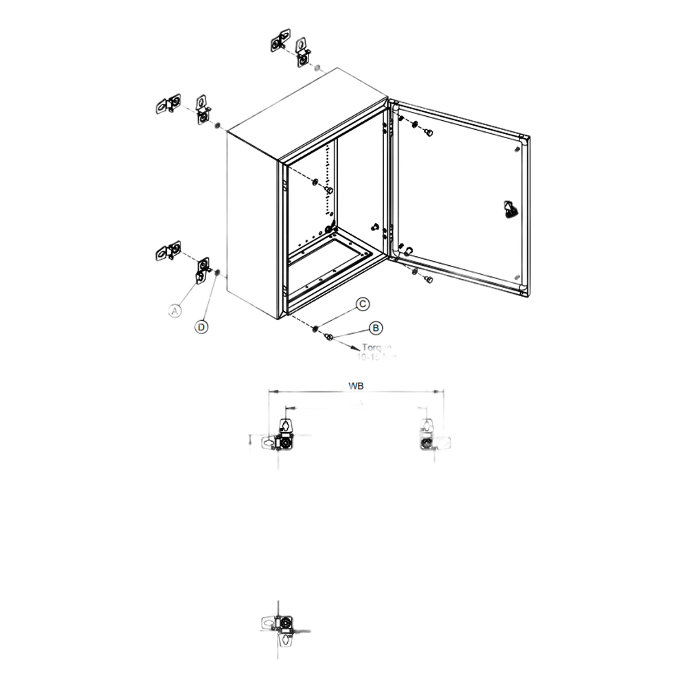Soporte de Montaje en Pared para Gabinetes NEMA / Brackets Externos AW / Acero Suave Zincado 3 mm / 36x76x21 mm (1.42x2.99x0.83 in) / Incluye 4 Unidades con Accesorios / Mantiene Protección NEMA / IP