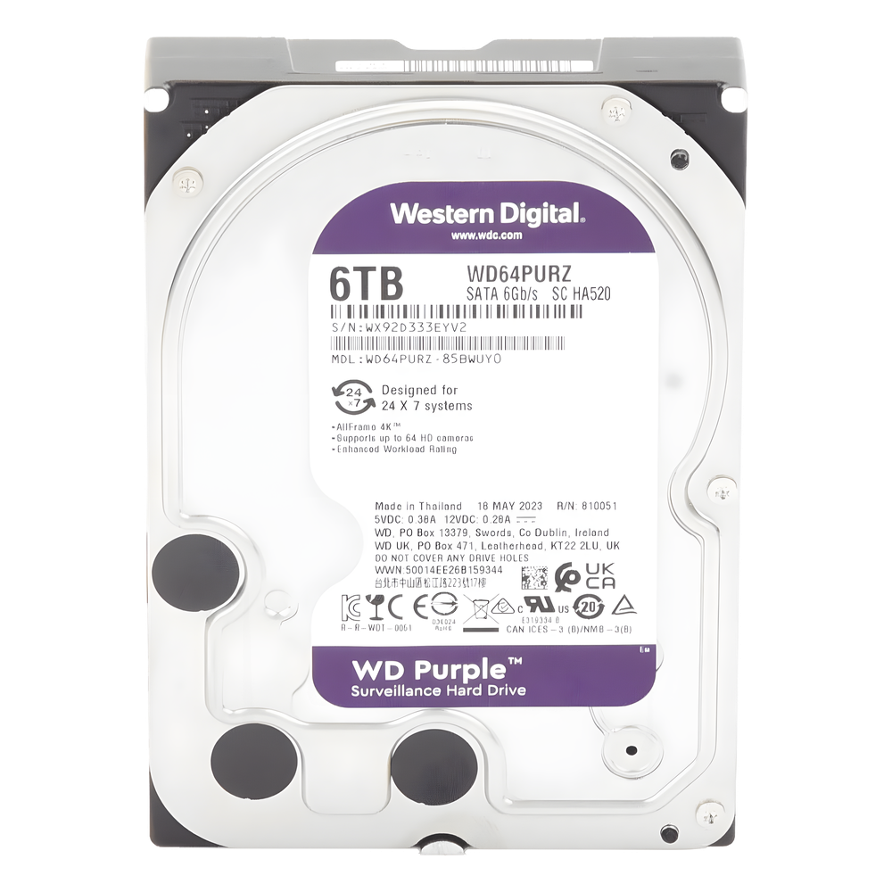 Disco Duro PURPLE de 6TB / 3 AÑOS DE GARANTÍA / Para Videovigilancia
