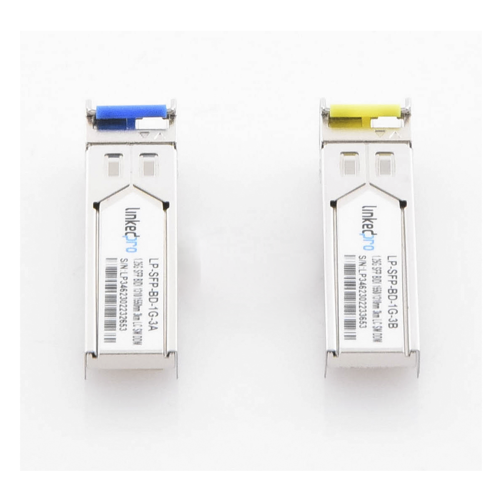 Transceptores Ópticos Bidireccionales SFP (Mini-Gbic) / Monomodo 1310 & 1550 nm / 1.25 Gbps / 1000BASE-BX / Conector LC/UPC Simplex / DDM / Hasta 3 km / 2 Piezas
