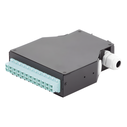 Distribuidor de Fibra Óptica para Riel Din, 12 Acopladores LC/UPC Duplex Multimodo con Charola de Empalme
