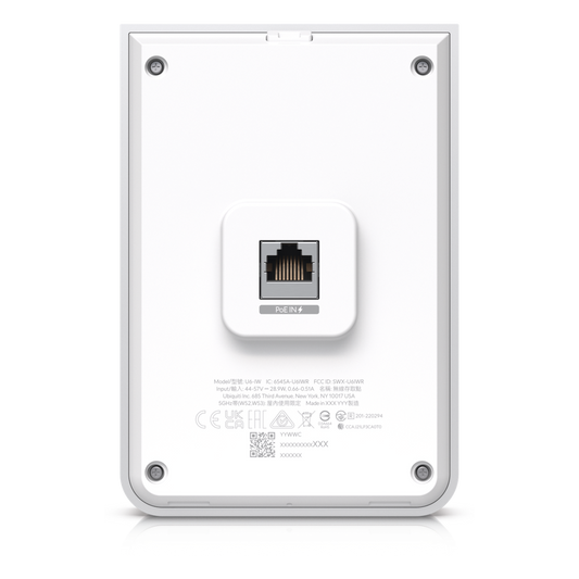 Access Point UniFi U6 In Wall/Montaje p/pared, WIFI 6 2.4 Y 5 Ghz, hasta 5.3 Gbps, 1 pto PoE In, 4 ptos secundarios (1 PoE Out)