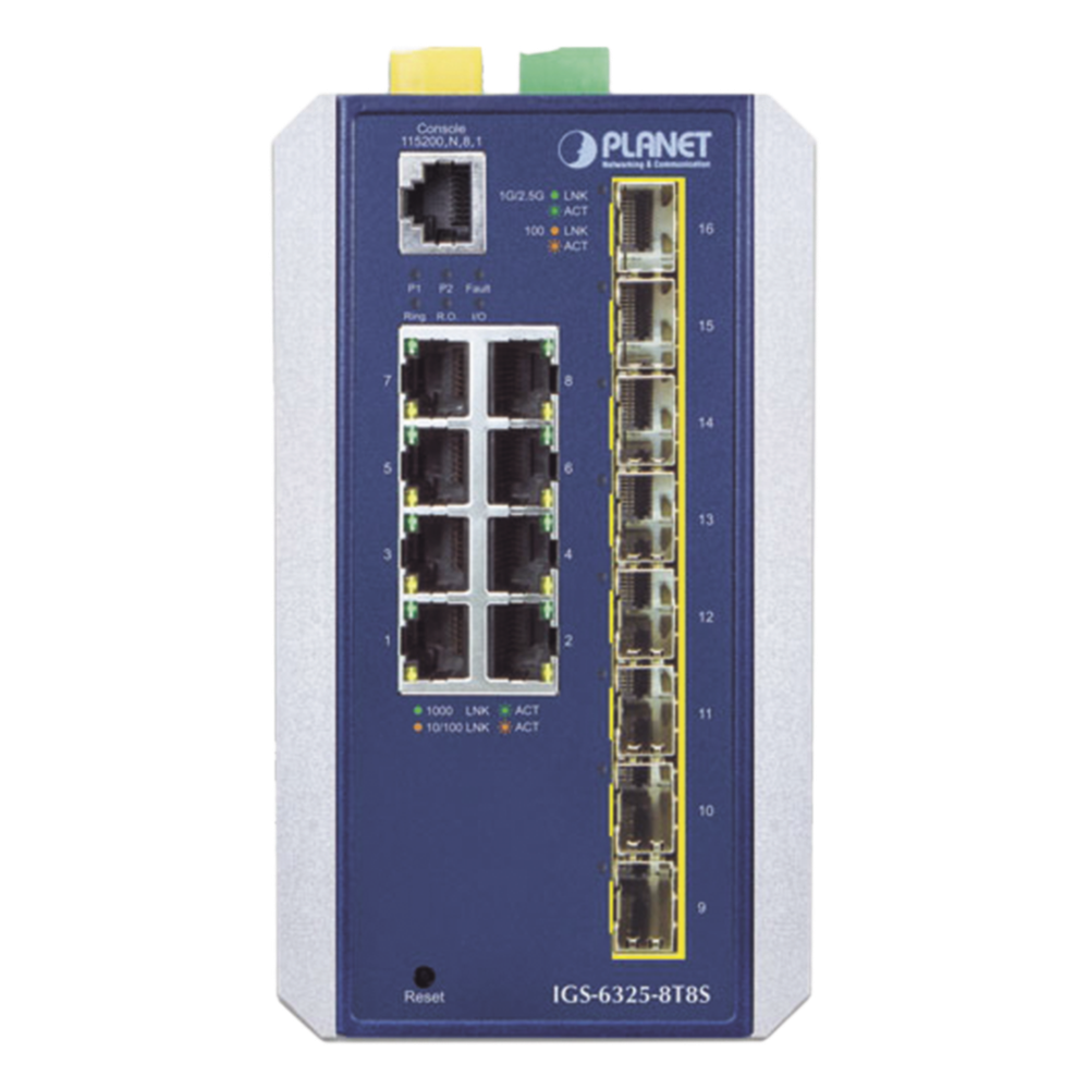 Switch Industrial Administrable Capa 3, 8 Puertos Etherrnet 10/100/1000T, 8 Puertos SFP de 1G/ 2.5G