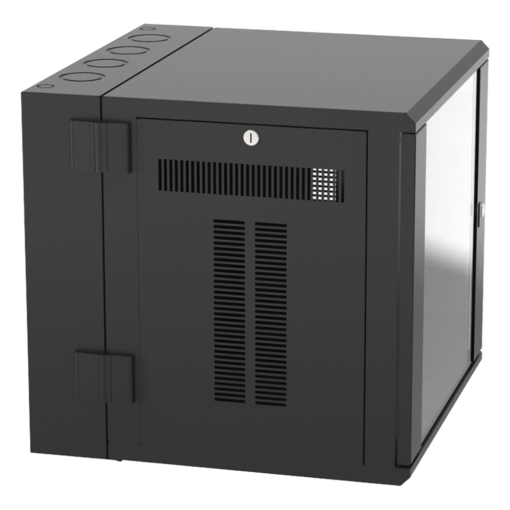 Gabinete PanZone de Montaje en Pared, de 19in, Puerta con Ventana de Seguridad, 12 UR, 635mm de Profundidad, Color Negro