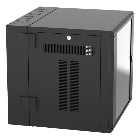 Gabinete PanZone de Montaje en Pared, de 19in, Puerta con Ventana de Seguridad, 12 UR, 635mm de Profundidad, Color Negro