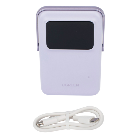 Power Bank Serie UNO Inalambrico | 10000mAh | 7.5W/20W  |  Con Emojis de Estado | Carga Rápida USB-C Bidireccional  | Pantalla TFT  Inteligente | Con Holder | Color Purple.