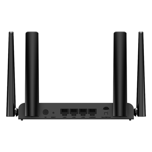 Router 4G LTE CAT.4 / Wi-Fi 4 N300 300 Mbps / Slot Micro SIM Plug & Play / 4 Puertos 10/100 / 4 Antenas Externas / Administración Cloud Ruijie Reyee