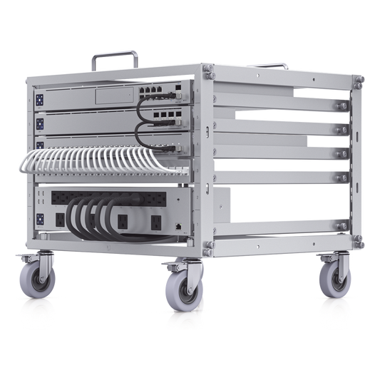 Rack Abierto 6U Compacto y Apilable sin Herramientas para Equipos UniFi, Ensamblaje Toolless, Ruedas con Seguro y Expansión a 12U con Kit de Apilado
