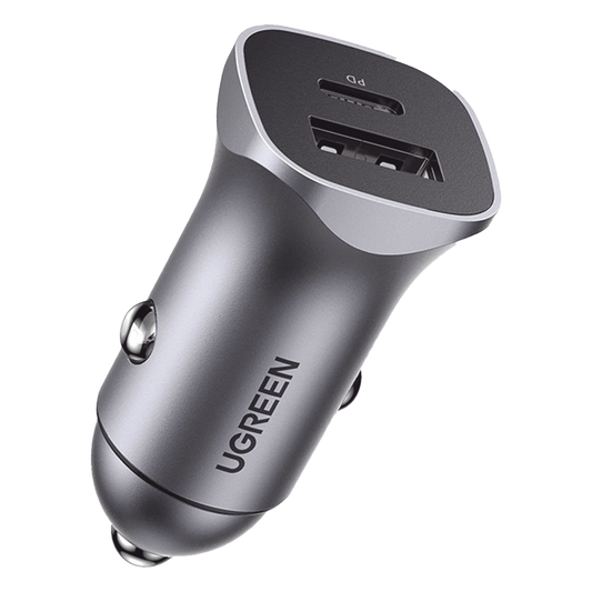 Cargador de Auto 30W | 2 Puertos USB-A y USB-C | Carga Rápida | Compatible con Vehículos de 12 y 24 VCD | PD3.0, QC4.0, SCP, PPS | Indicador Led | Diseño Compacto | Chip Inteligente | Caja de Aluminio