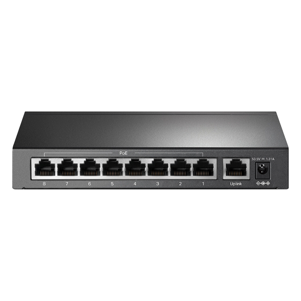 Switch PoE+ No Administrable / De Escritorio 9 puertos 10/100 Mbps / 8 puertos PoE af/at Inteligente / Presupuesto 65 W / Hasta 250 metros