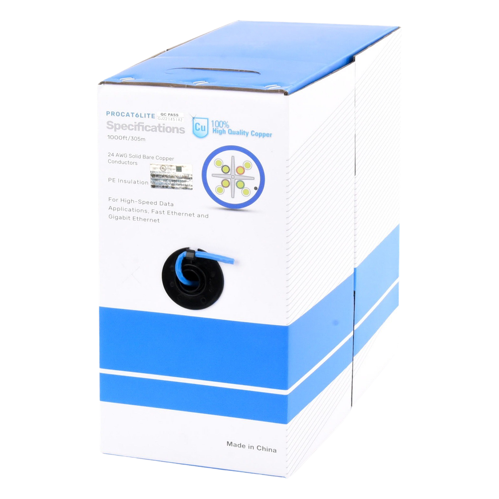 Bobina de Cable de 305 Metros (1000 Pies) Cat6, CM, 24 AWG, Alto Rendimiento, ETL, UL, Color Azul, Super Flexible, para Aplicaciones de Videovigilancia, Video HD, y Redes de Datos. Uso Interior