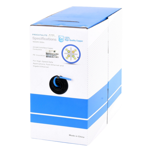 Bobina de Cable de 305 Metros (1000 Pies) Cat6, CM, 24 AWG, Alto Rendimiento, ETL, UL, Color Azul, Super Flexible, para Aplicaciones de Videovigilancia, Video HD, y Redes de Datos. Uso Interior