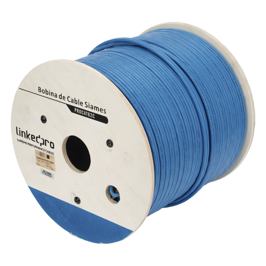 Bobina de Cable Siamés Cat6 UTP 100% Cobre + 2 Cables Gruesos (18 AWG) para Alimentar Cámaras Más Lejos / 152 Metros (500 Pies) / Instalación en Exterior / Uso Industrial para Climas Extremos