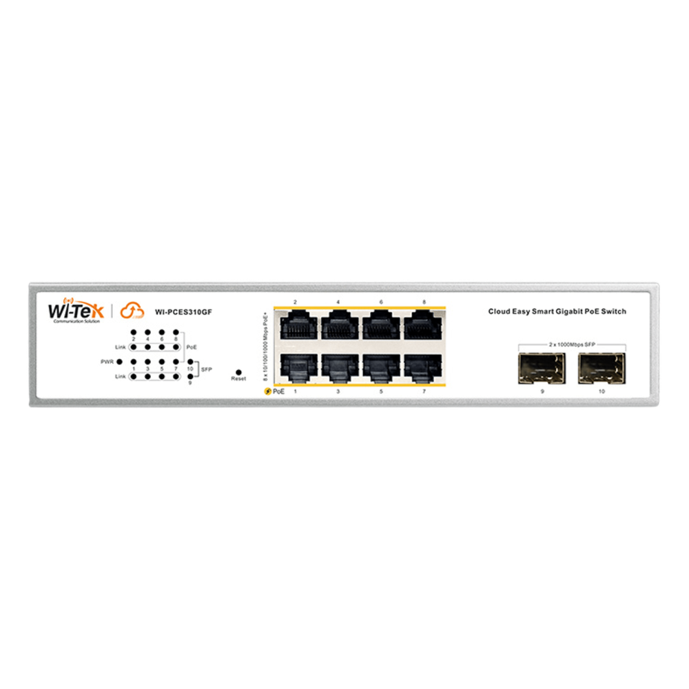 Switch Administrable PoE  / 8 puertos PoE af/at Gigabit /  2 x SFP Gigabit / Administración Cloud Gratuita / Presupuesto 120 W