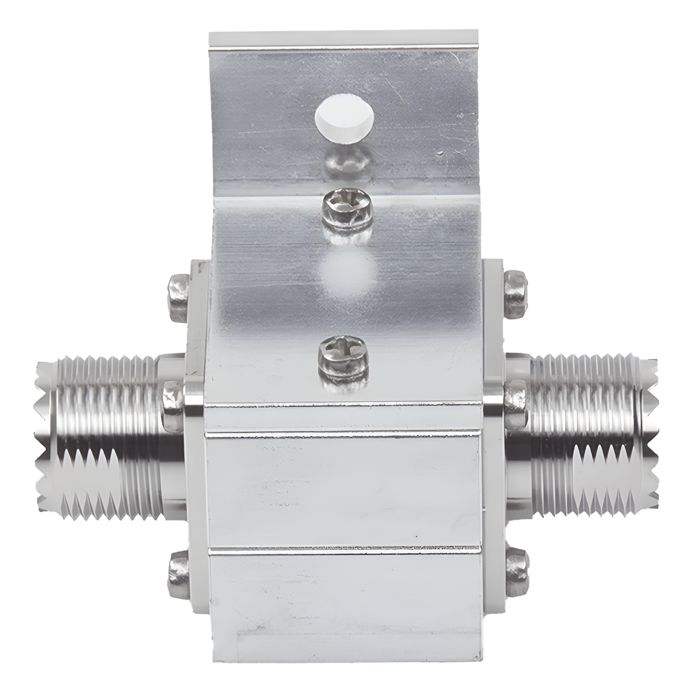 Protector RF Coaxial Contra Descargas Atmosféricas Para 1.5 a 700 MHz Con Ceja Lateral y Conectores UHF Hembra