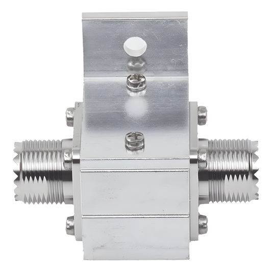 Protector RF Coaxial Contra Descargas Atmosféricas Para 1.5 a 700 MHz Con Ceja Lateral y Conectores UHF Hembra