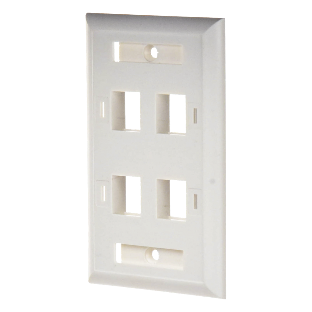 Placa de Pared de 4 Puertos, Keystone, con Espacio para Etiqueta, Color Blanco