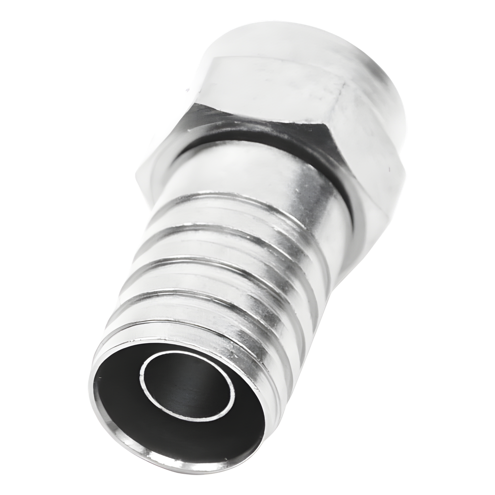 Conector F Macho, Plegable de Doble Blindaje para cable RG-59, Cuerpo de Bronce Niquelado.