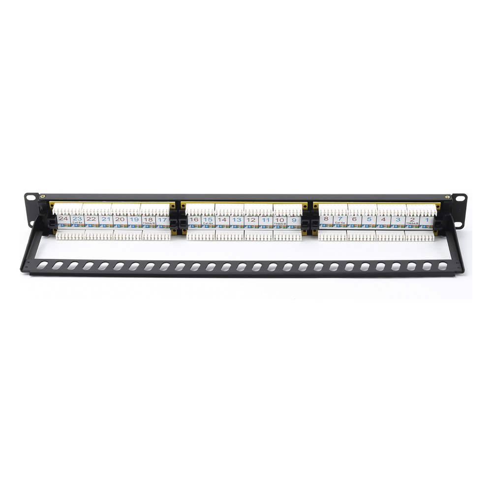 Panel de Parcheo de Impacto (110) UTP de 24 Puertos Cat6A, 19 Pulgadas (48.26 cm), con Barra para Organizar Cables y Espacio para Etiqueta