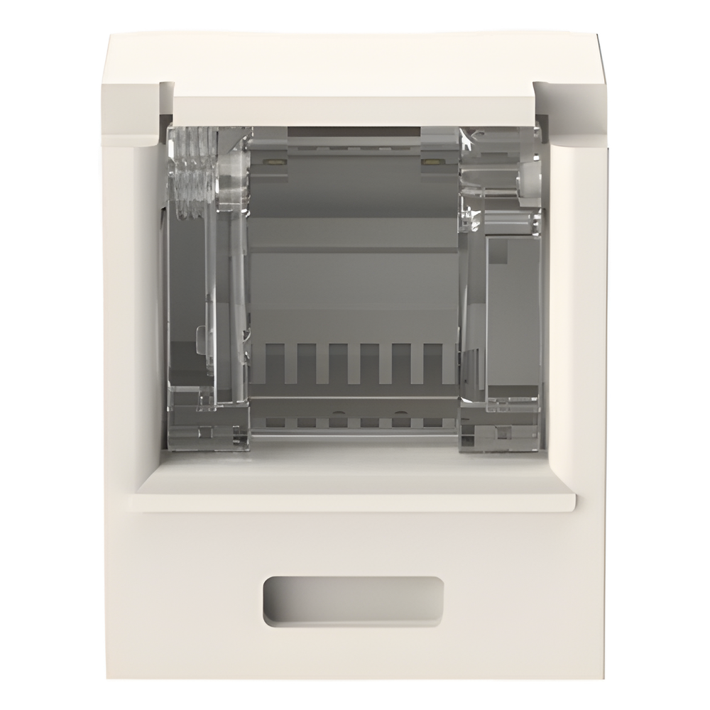 Conector Jack RJ45 Estilo TG con Ventana, Mini-Com, Categoría 6A, de 8 Posiciones y 8 Cables, Color Blanco